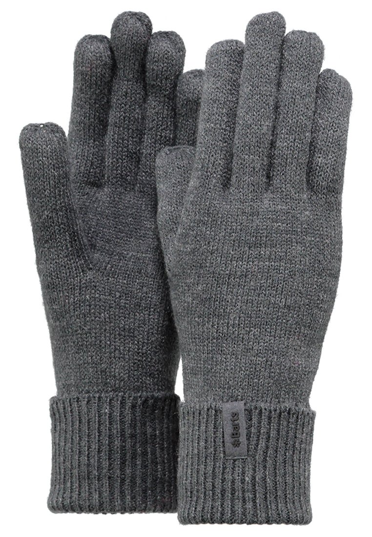 Guantes de lana gris con puños acanalados, que cuentan con cinco dedos separados y un acabado texturizado. Etiqueta de la marca cosida en la zona de la muñeca.