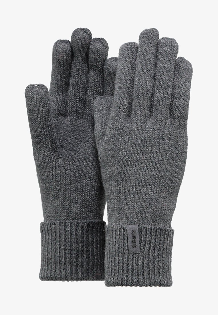Guantes de lana gris con puños acanalados, que cuentan con cinco dedos separados y un acabado texturizado. Etiqueta de la marca cosida en la zona de la muñeca.