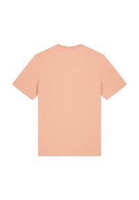 Kurzarm-T-Shirt aus weichem Pfirsichbaumwollstoff, mit Rundhalsausschnitt, geradem Schnitt und schlichter Rückseite ohne Verzierungen oder Muster.