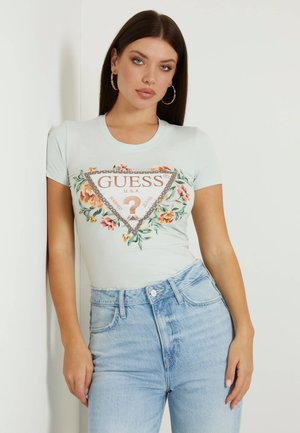 STRETCH LOGO BLUMEN - Camiseta estampada - himmelblau