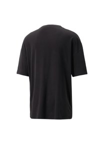 Sort kortærmet T-shirt lavet af blød bomuld, med en afslappet pasform, rund halsudskæring og ensfarvet uden mønstre.