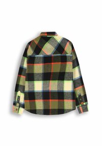 Koszula flanelowa w czarno-zielono-żółtą kratkę. Posiada kołnierzyk zapinany na guziki oraz długie rękawy z zapinanymi mankietami. Miękka w dotyku.