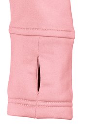Rosa sweatshirtärm med en åtsittande mudd och en liten slits. Tillverkad av mjukt tyg med synliga sömmar. Slät yta.
