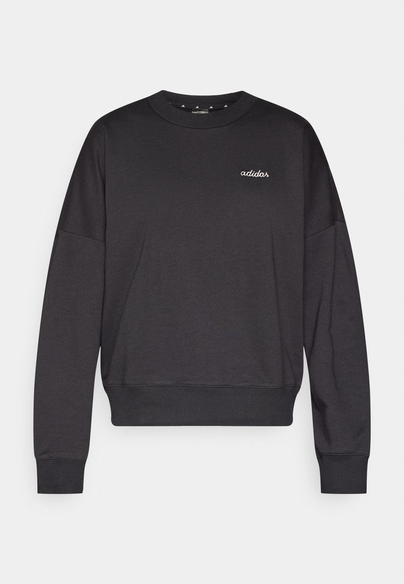 Sweat-shirt gris foncé en mélange de coton, doté d'un col rond, de manches longues, et du logo "adidas" brodé sur la poitrine.