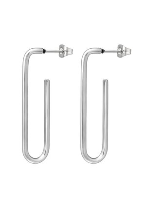 Zilveren metalen oorbellen met een modern, langwerpig u-vormig ontwerp. Gladde textuur met een glanzende afwerking en een veilige sluiting voor comfortabel dragen.