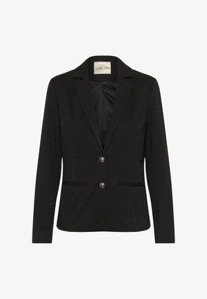 Fekete zakó, lekerekített gallérral, két gombbal és két elülső zsebbel. Simább textúrájú, selymes bélésű. Klasszikus szabású, testhezálló fazon.