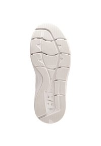 Suola di una scarpa, realizzata in gomma bianca testurizzata. Presenta un battistrada decorato per la presa e scanalature definite per flessibilità e trazione.