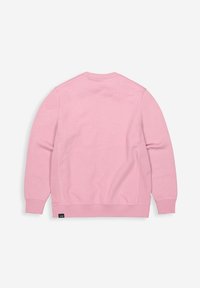 Rosa Baumwoll-Sweatshirt mit geripptem Rundhalsausschnitt, Bündchen und Saum; zeichnet sich durch eine glatte Oberfläche und ein minimalistisches Design ohne zusätzliche Muster aus.