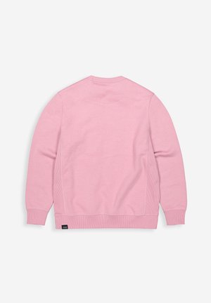 Rosa Baumwoll-Sweatshirt mit geripptem Rundhalsausschnitt, Bündchen und Saum; zeichnet sich durch eine glatte Oberfläche und ein minimalistisches Design ohne zusätzliche Muster aus.