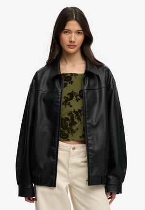 COLLARED  BOMBER  - Imiteret læderjakke - black