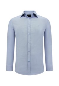 Lichtblauwe lange mouwen shirt met een button-down kraag en een voorpand. Kenmerkt zich door een gestructureerde stof en een klein logo op de borst.