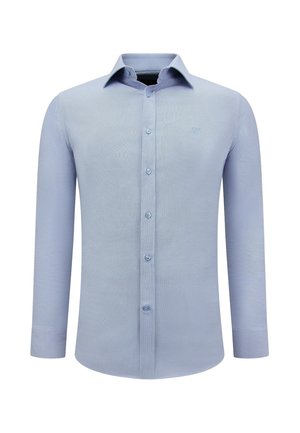 Lichtblauwe lange mouwen shirt met een button-down kraag en een voorpand. Kenmerkt zich door een gestructureerde stof en een klein logo op de borst.