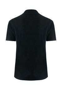 Černé polo tričko s krátkými rukávy a klasickým límečkem. Vyrobeno z texturované látky, s jednoduchým designem bez zdobení.