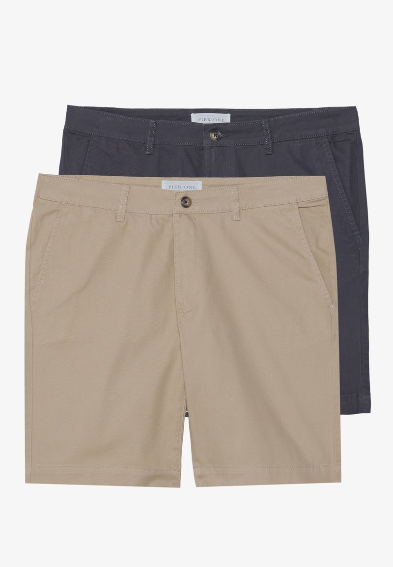 Pier One 2 PACK - Shorts - beige/dark grey/beige - Zalando.dk