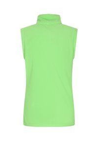 Ärmlös fleecetröja i livlig limegrön, med högkrage. Slät textur med en enkel, utsmyckad design.