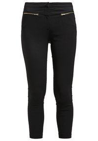 Svarta slim-fit byxor med hög midja och två horisontella framfickor med dragkedja i guldfärgad metall.