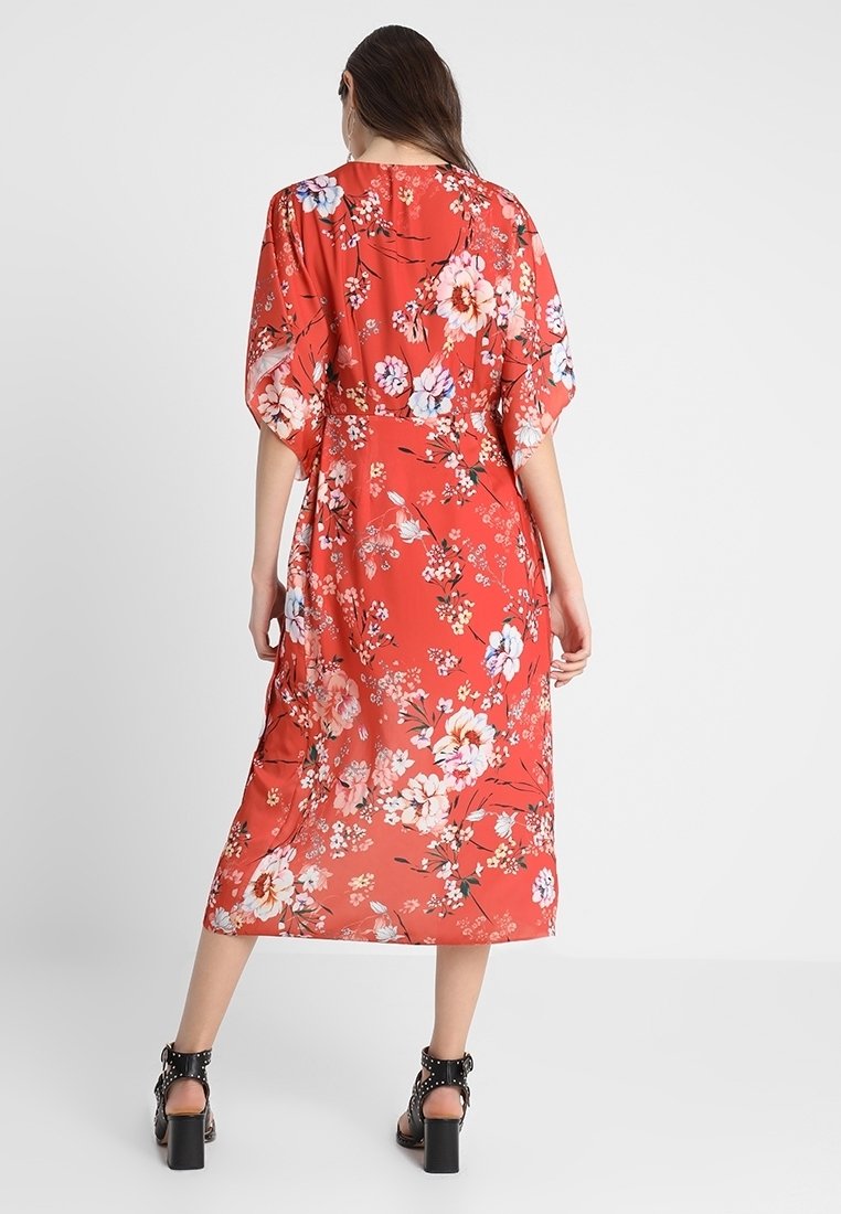 river island orange floral dress River Island Floral Ivory Boho Long Maxi Dress Short Sleeve Button Front Sz 26