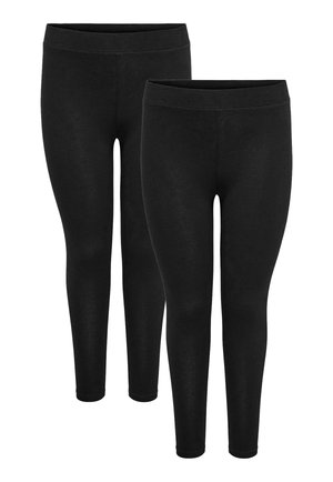 Black leggings in a smooth, stretchy fabric; features a fitted design with an elasticated waistband. Two pairs displayed side by side.