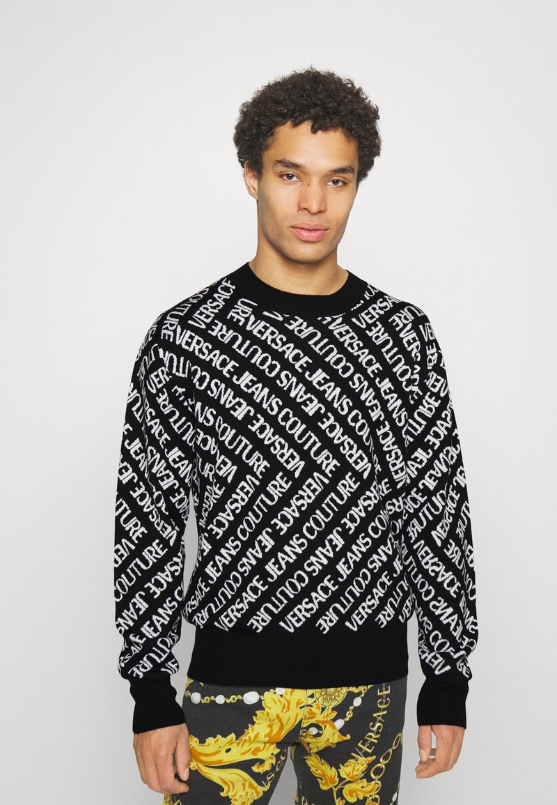 Versace Jeans Couture MONOGRAM Strickpullover black/white/schwarz