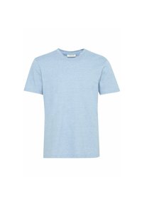 Light blue short-sleeve t-shirt with a round neckline, made of a textured fabric, featuring a subtle heather pattern.