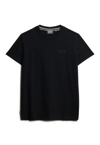 Sort bomulds T-shirt med rund hals, korte ærmer og et diskret logo på brystet. Glat tekstur, afslappet pasform og detaljer med sideetiket.