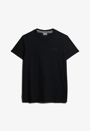 Sort bomulds T-shirt med rund hals, korte ærmer og et diskret logo på brystet. Glat tekstur, afslappet pasform og detaljer med sideetiket.