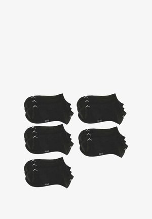 Black ankle socks, six pairs, size 43-46. Smooth texture, elastic opening, with small white logo and size printed on the side.