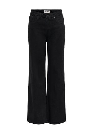 Černé džíny s vysokým pasem a širokými nohavicemi, s předním zapínáním na knoflíky a zip, s poutky na opasek a kapsami vpředu i vzadu.