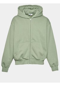 Lichtgroene zip-up hoodie met een trekkoord in de kap, voorzakken, ribgebreide manchetten en zoom. Gemaakt van zachte katoenen stof.