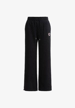 Schwarze Sweatpants aus weichem Baumwollmix, mit einem elastischen Bund und Kordelzug, entspannter Passform und kleinem Logo-Akzent auf der Hüfte.