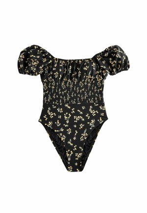 PUFF SLEEVE SHIRRED TUMMY CONTROL - REGULAR FIT - Ujumistrikoo - black ditsy
