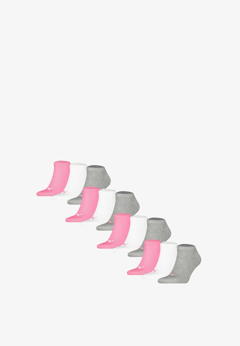 Conjunto de seis calcetines tobilleros en rosa, blanco y gris. Mezcla de algodón suave con un puño acanalado y detalle del logo en el costado.