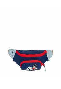 Námořnický fanny pack s červenými akcenty, zdobený designem Mickey Mouse. Dvě zipové kapsy a logo Adidas. Odolná tkanina s nastavitelným popruhem.