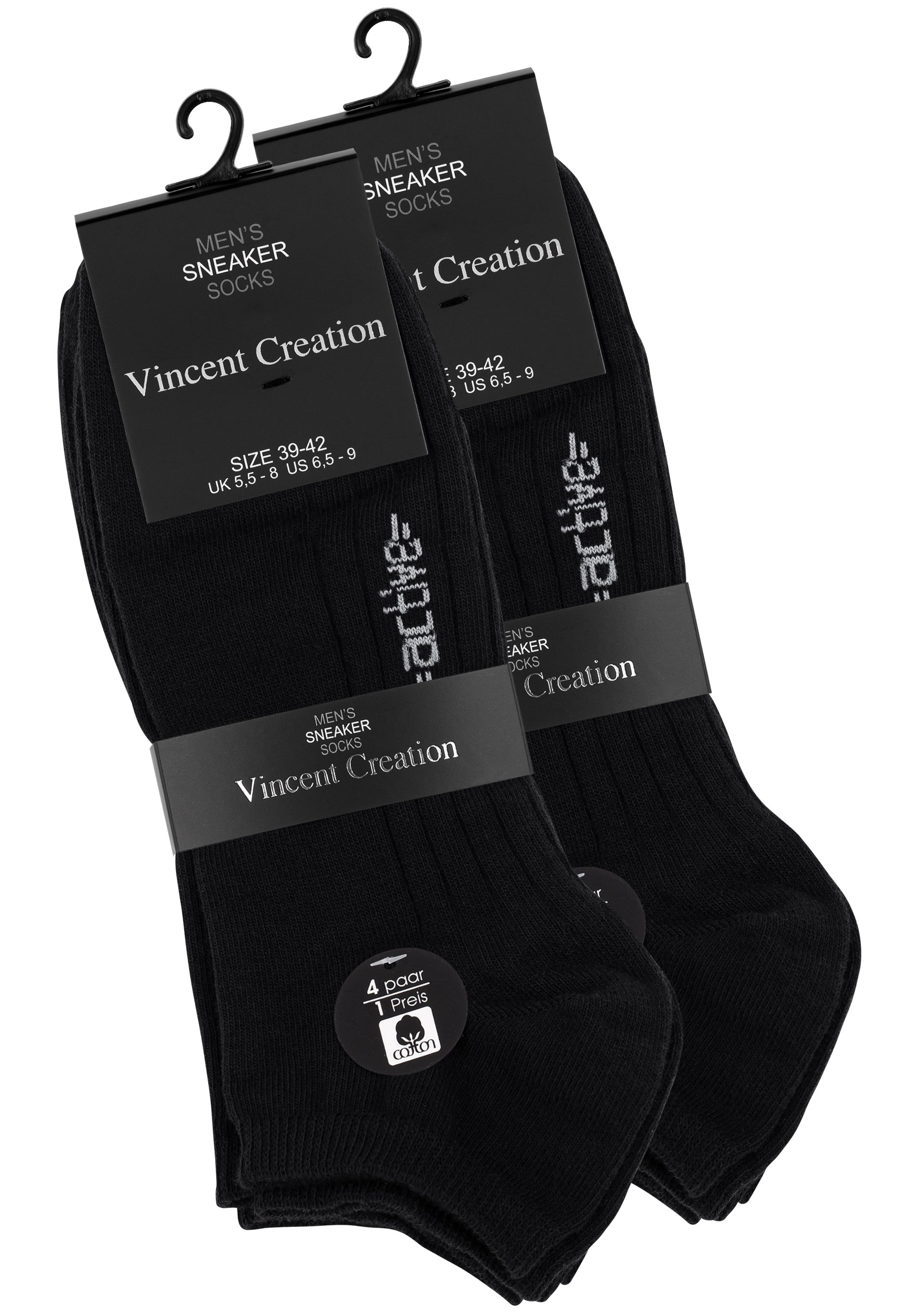 Vincent Creation Sneaker Socken 8 Paar Herren - Kurze Baumwollsocken In Schwarz, Weiß, Blau - SPORT LINE Mit Komfortnaht