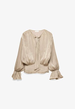 NA-KD, RUCHED WAIST RUFFLE BLOUSE - Blúzka - light beige