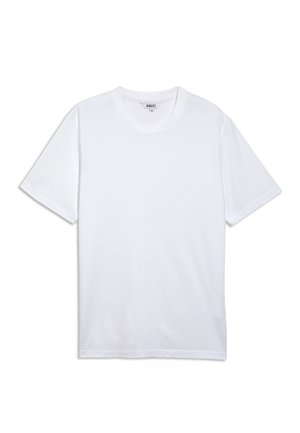 Witte katoenen t-shirt met korte mouwen, een klassieke ronde hals en een recht model. Kenmerkt zich door minimale stiksels en geen extra patronen of accenten.