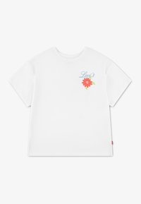 Λευκό βαμβακερό t-shirt με floral σχέδιο σε ροζ και πράσινο, με την επιγραφή "Levi's" σε μπλε χρώμα κοντά στον αριστερό ώμο. Κανονική εφαρμογή.