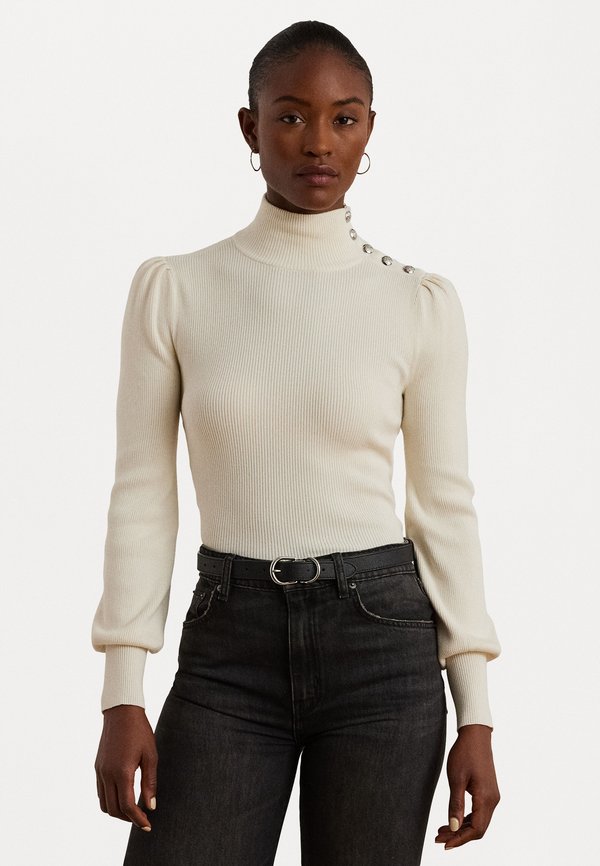 BUTTON TRIM MOCKNECK JUMPER - Jumper - mascarpone cream