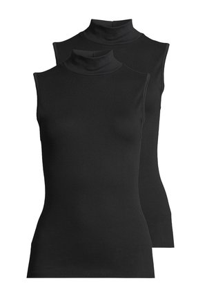 Maglioni senza maniche neri con colletto alto in tessuto morbido ed elasticizzato; design aderente con finiture pulite e cuciture sottili, disponibili in un pacco da due.