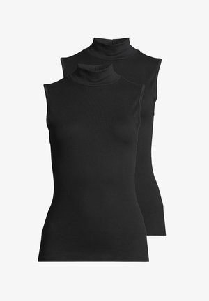 Maglioni senza maniche neri con colletto alto in tessuto morbido ed elasticizzato; design aderente con finiture pulite e cuciture sottili, disponibili in un pacco da due.