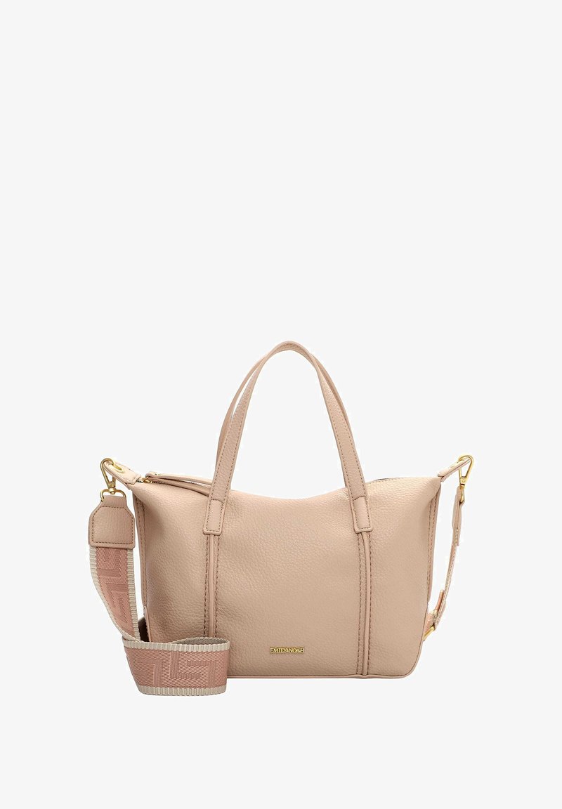 Bēša ādas somiņa ar divām augšējām rokturiem un noņemamu rakstainu siksniņu. Aprīkota ar zelta detaļām un rāvējslēdzēja aizdari. Gluda tekstūra.