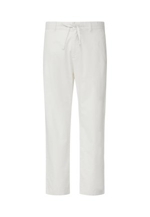 Pantalon blanc casual homme avec taille à cordon et passants de ceinture, coupe droite et longueur cheville.