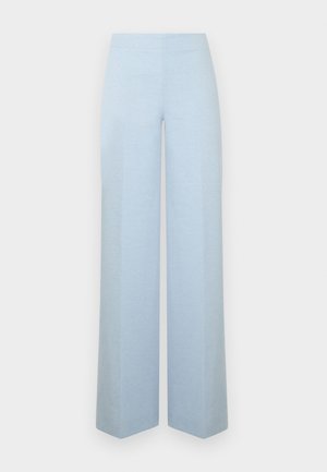 Light blue wide-leg trousers made from soft fabric, featuring a smooth texture and a straight silhouette with no visible hardware or patterns.