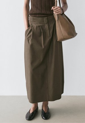 Massimo Dutti WITH BOX PLEATS  - Faltenrock - khaki