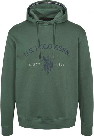Zelená bavlněná mikina s kapucí na šňůrky, žebrovanými manžetami a předním logem s hráčem póla a textem: "U.S. POLO ASSN. SINCE 1890."