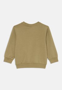 Felpa color khaki con maniche lunghe, polsini e orlo a coste, caratterizzata da una superficie liscia e un classico collo a giro. Vista posteriore mostrata.