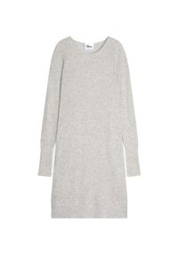 Abito a maglia grigio chiaro con vestibilità rilassata, maniche lunghe a coste e scollatura rotonda. Presenta un orlo dritto e un tessuto strutturato.