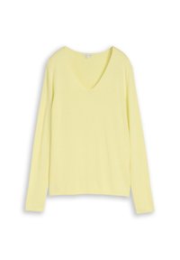 Chemise jaune manches longues avec col en V en tissu doux, présentée à plat sur fond blanc.