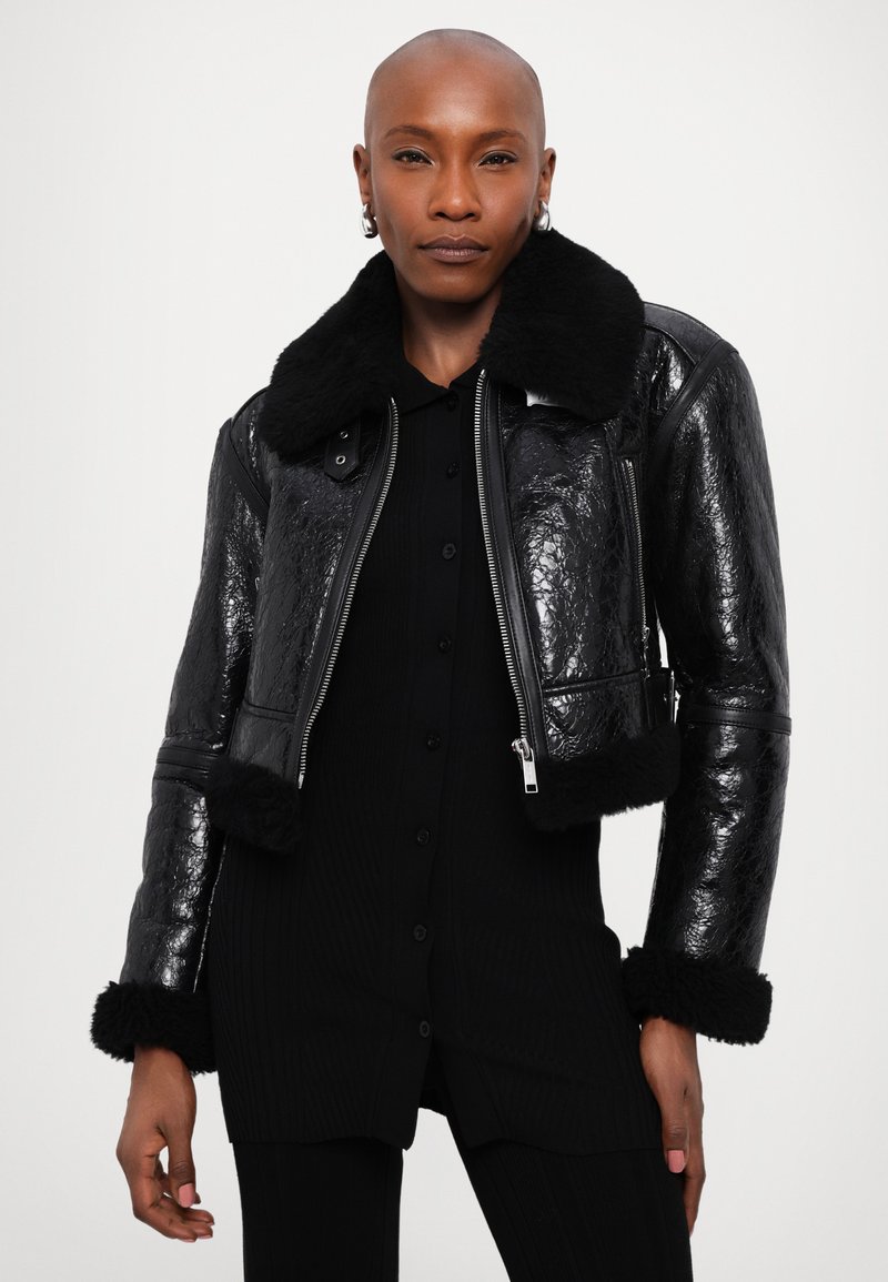 Giacca Donna In Pelle Sintetica Con Cerniera – Primavera/Autunno – Nero – Taglie UE Dalla XS Alla XXXL