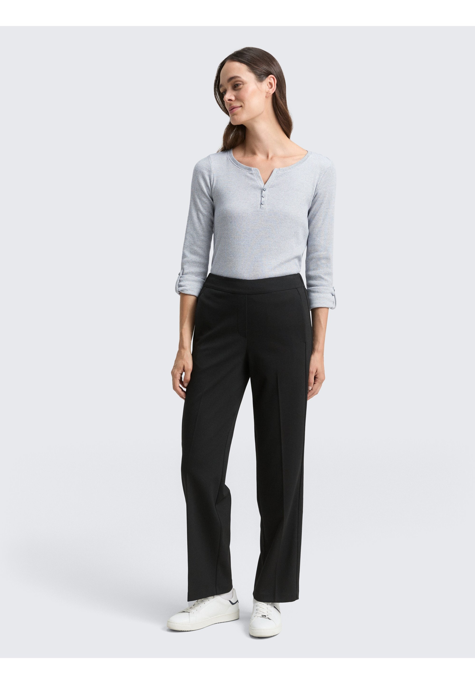 TOM TAILOR Maglietta Basic Henley A Righe Donna - Morbido Jersey, Vestibilità Normale - 2